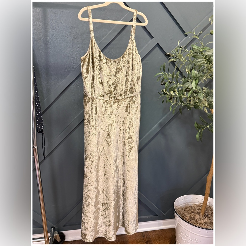 Vince Scoop Neck Slip Midi Dress in Pistachio Velvet.
